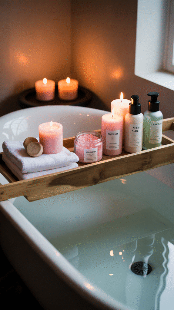 a photograph of a serene home spa setup 58esj4metx qc xysvlq5w n2yut3iytvmsjaieffhweq